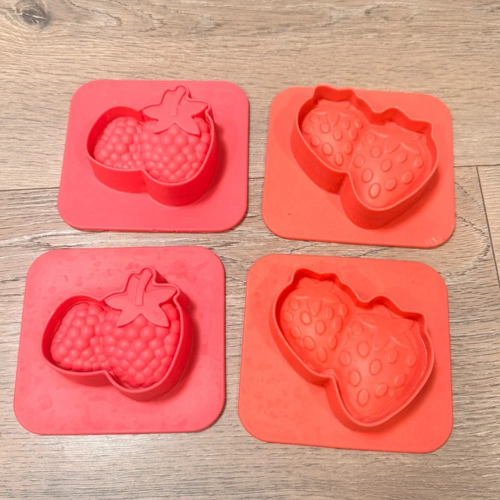 Set of 4 Jello Silicone Ice‎ Cube Molds Strawberry Raspberry Shapes Dessert